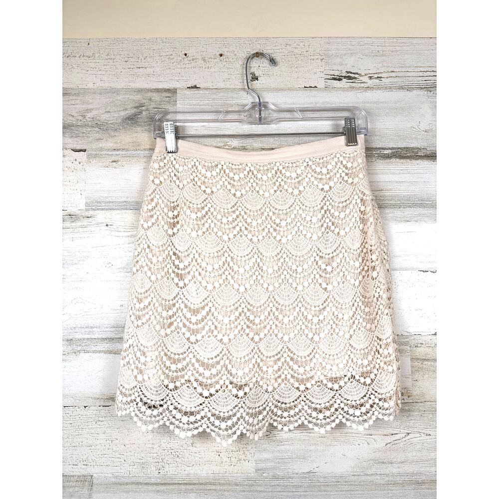 Club Monaco Womens 2 Cream Lace Boho Lined Mini Skirt Elegant Retro Chic Cotton